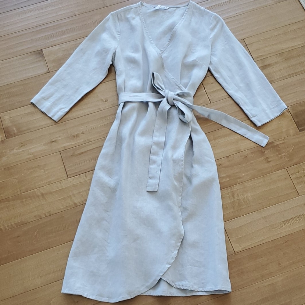 Linenfox Rosemary wrap dress in Ice Gray